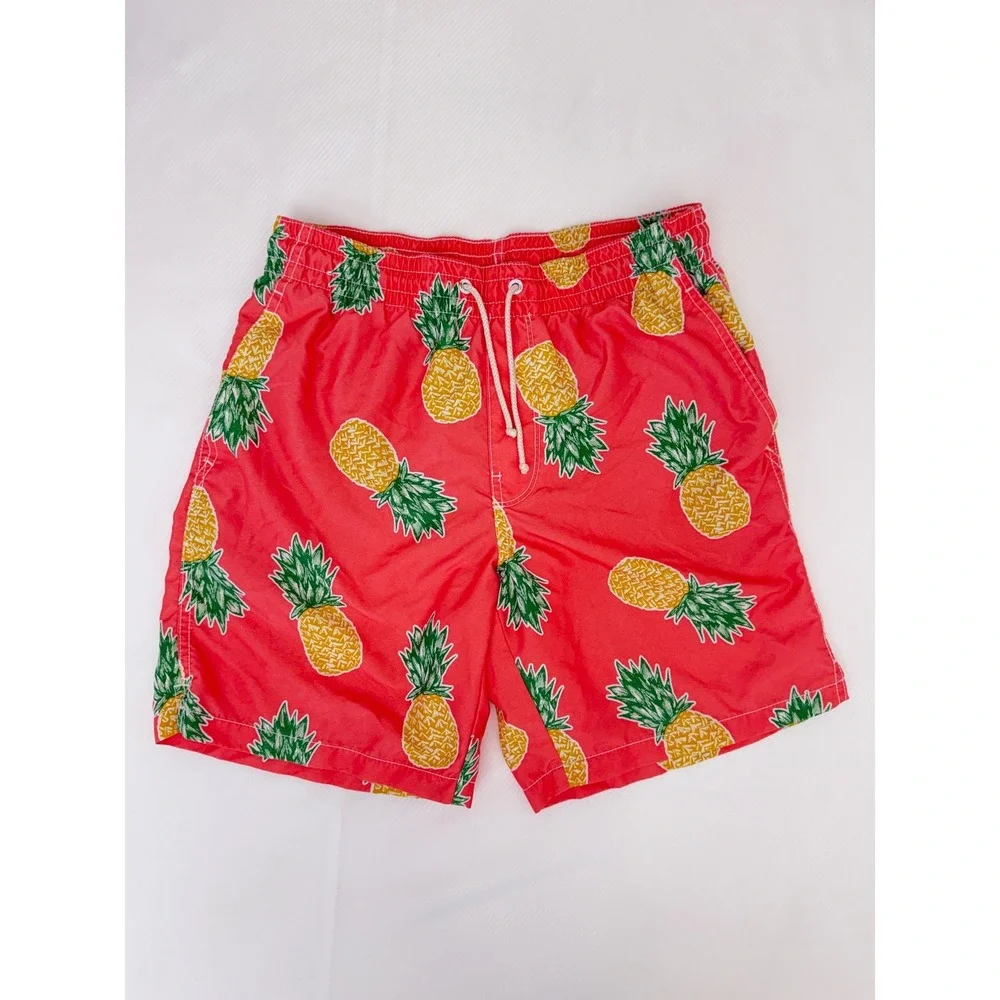 Old Navy Mens Orange Pineapple Print Swim Trunks Mesh Lined Board Shorts Size Sm